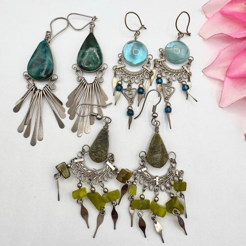 Peruvian Wirework Dangle Earring Lot Festival Boho Beachy Summer Ethnic Artisan
